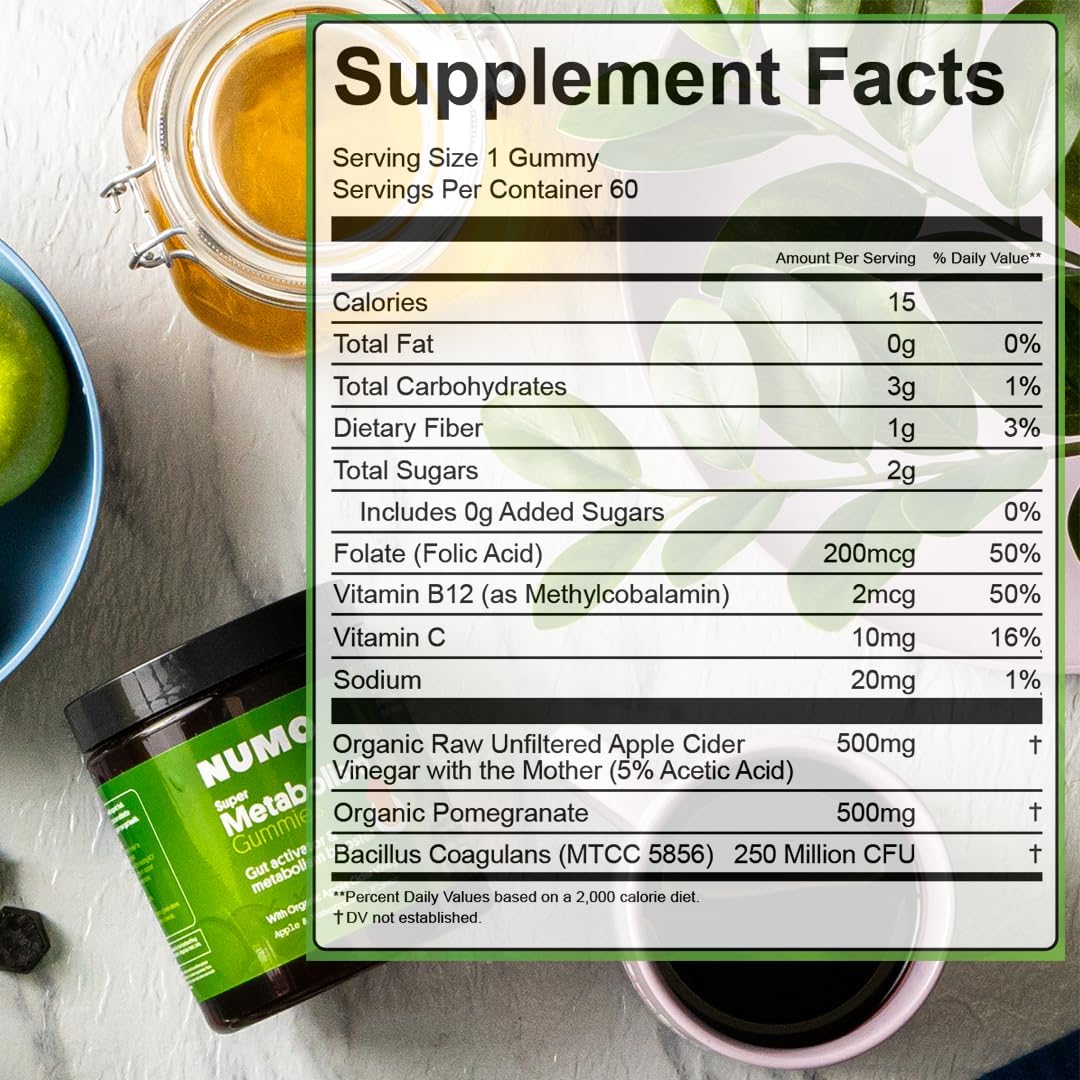 Organic Apple Cider Vinegar Gummies with MCT Oil - 3X Acetic Acid, Probiotics - Vegan, Non-GMO - 60 Count