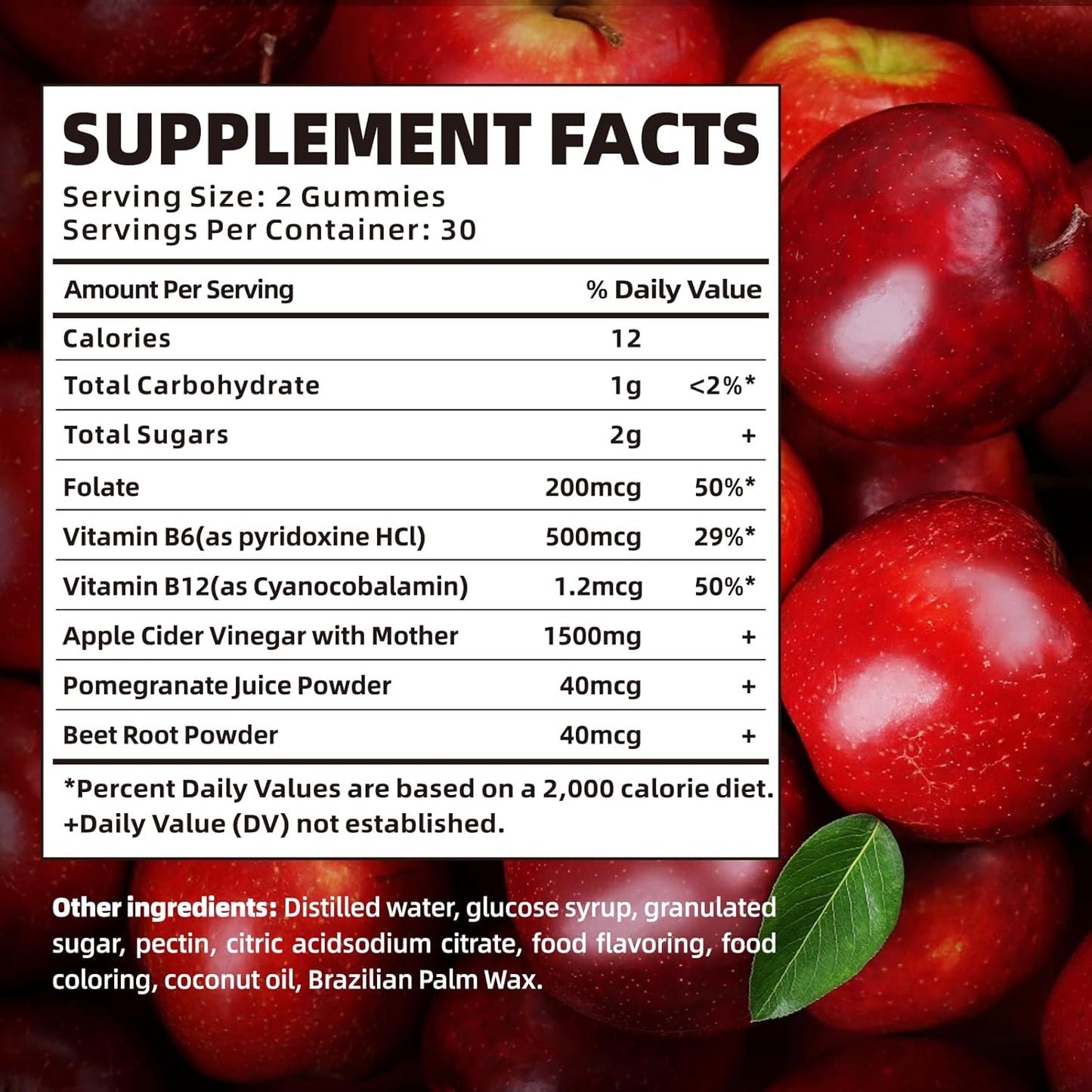 Organic Apple Cider Vinegar Gummies with Pomegranate Beet Juice Powder B12 - 1500MG Keto Gummies Vegan Friendly