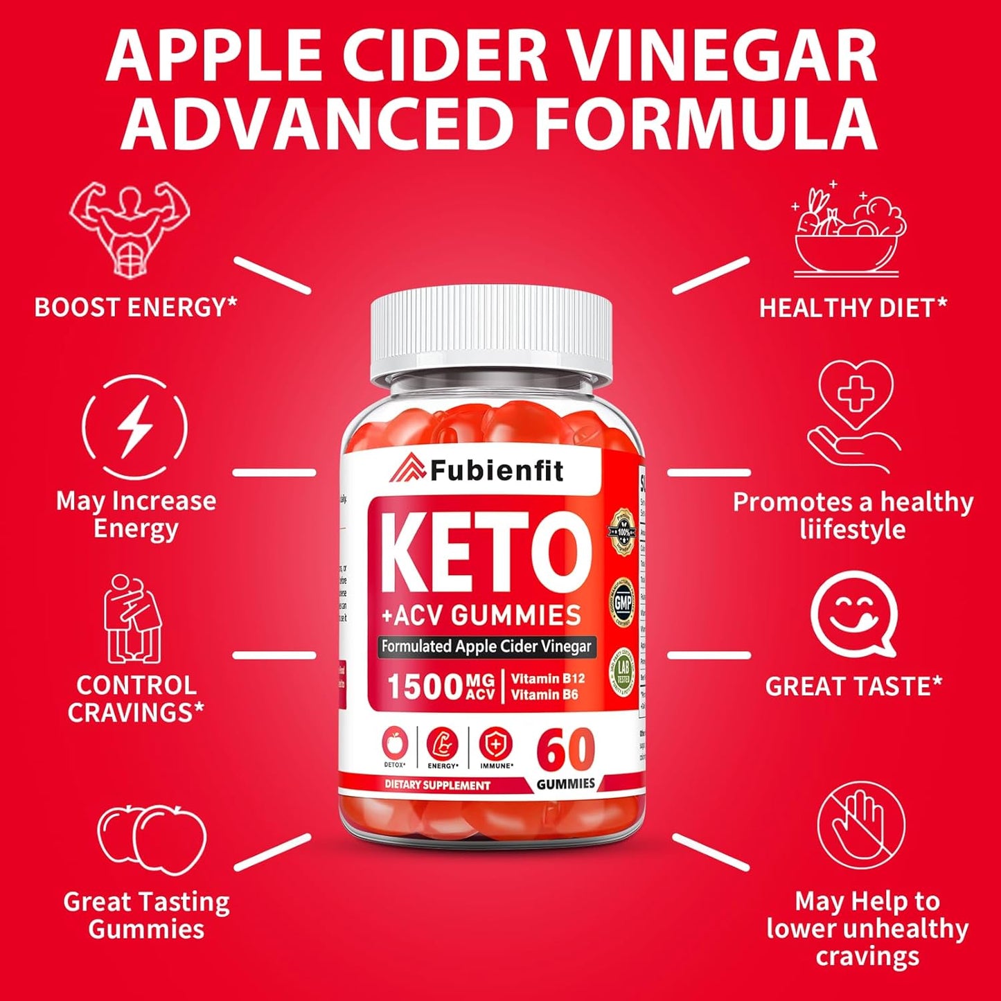 Organic Apple Cider Vinegar Gummies with Pomegranate Beet Juice Powder B12 - 1500MG Keto Gummies Vegan Friendly