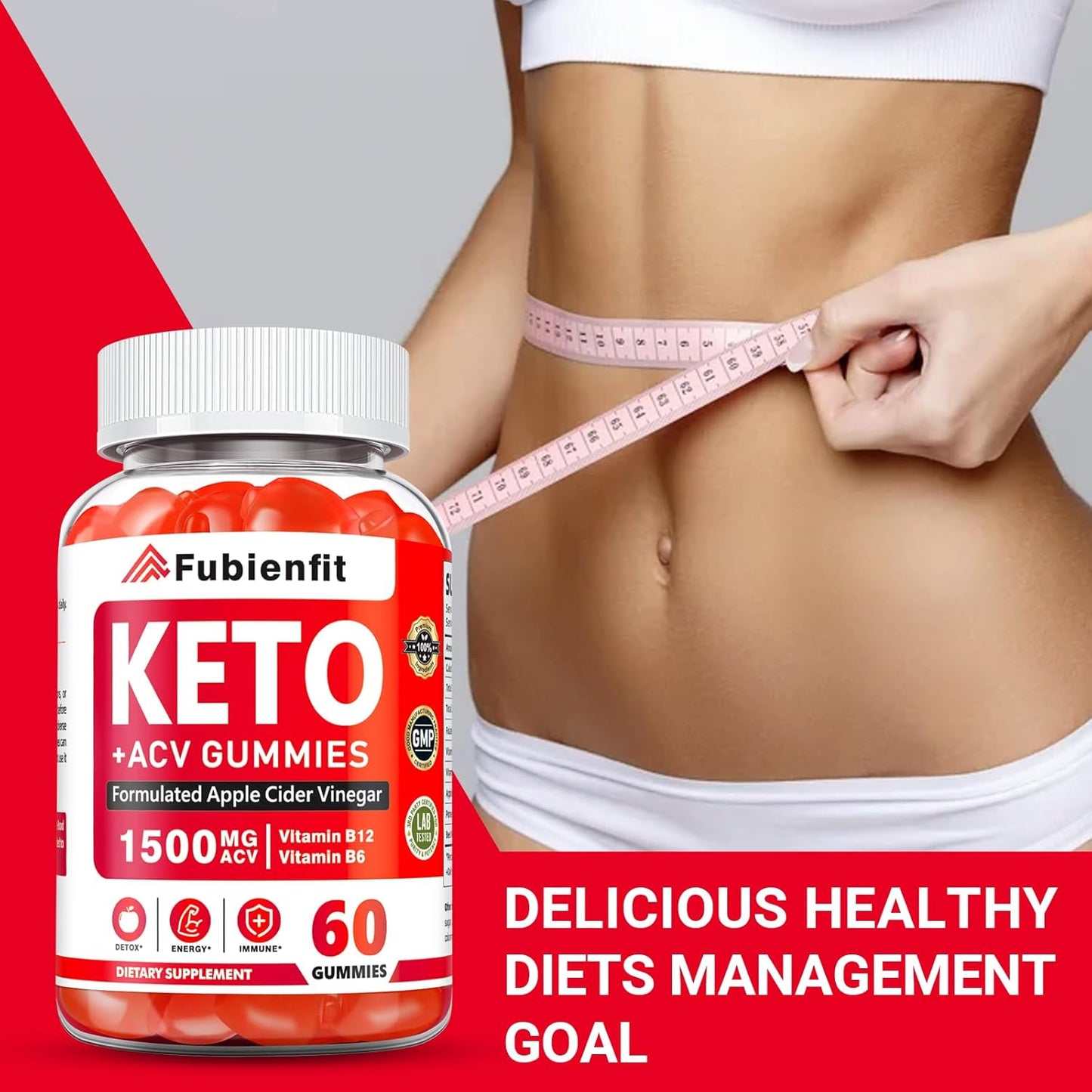 Organic Apple Cider Vinegar Gummies with Pomegranate Beet Juice Powder B12 - 1500MG Keto Gummies Vegan Friendly