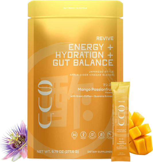 Organic Apple Cider Vinegar Hydration Packets with Electrolytes & Energy - Mango Passionfruit Flavor - 30ct