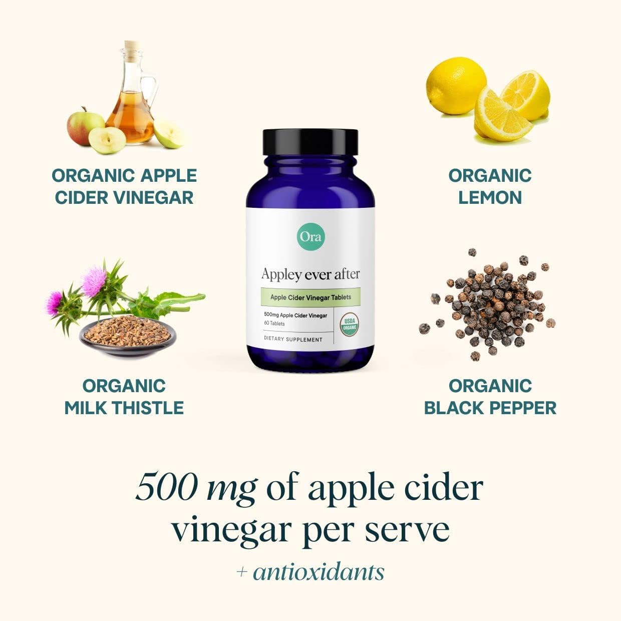 Organic Apple Cider Vinegar Pills - Metabolism Booster, Detox Cleanse, Weight Management - Apple Flavor, 1 Month Supply, 60 Vegan Tablets