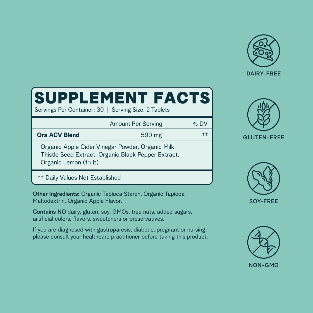 Organic Apple Cider Vinegar Pills - Metabolism Booster, Detox Cleanse, Weight Management - Apple Flavor, 1 Month Supply, 60 Vegan Tablets