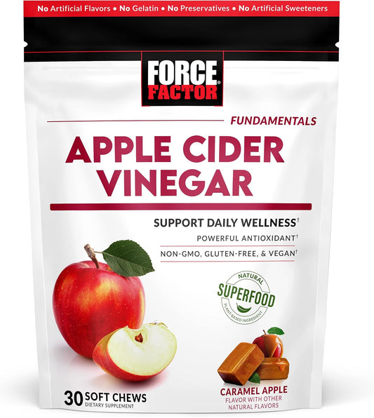 Organic Apple Cider Vinegar Soft Chews for Digestion and Metabolism Support - Caramel Apple Flavor, 30 Chews