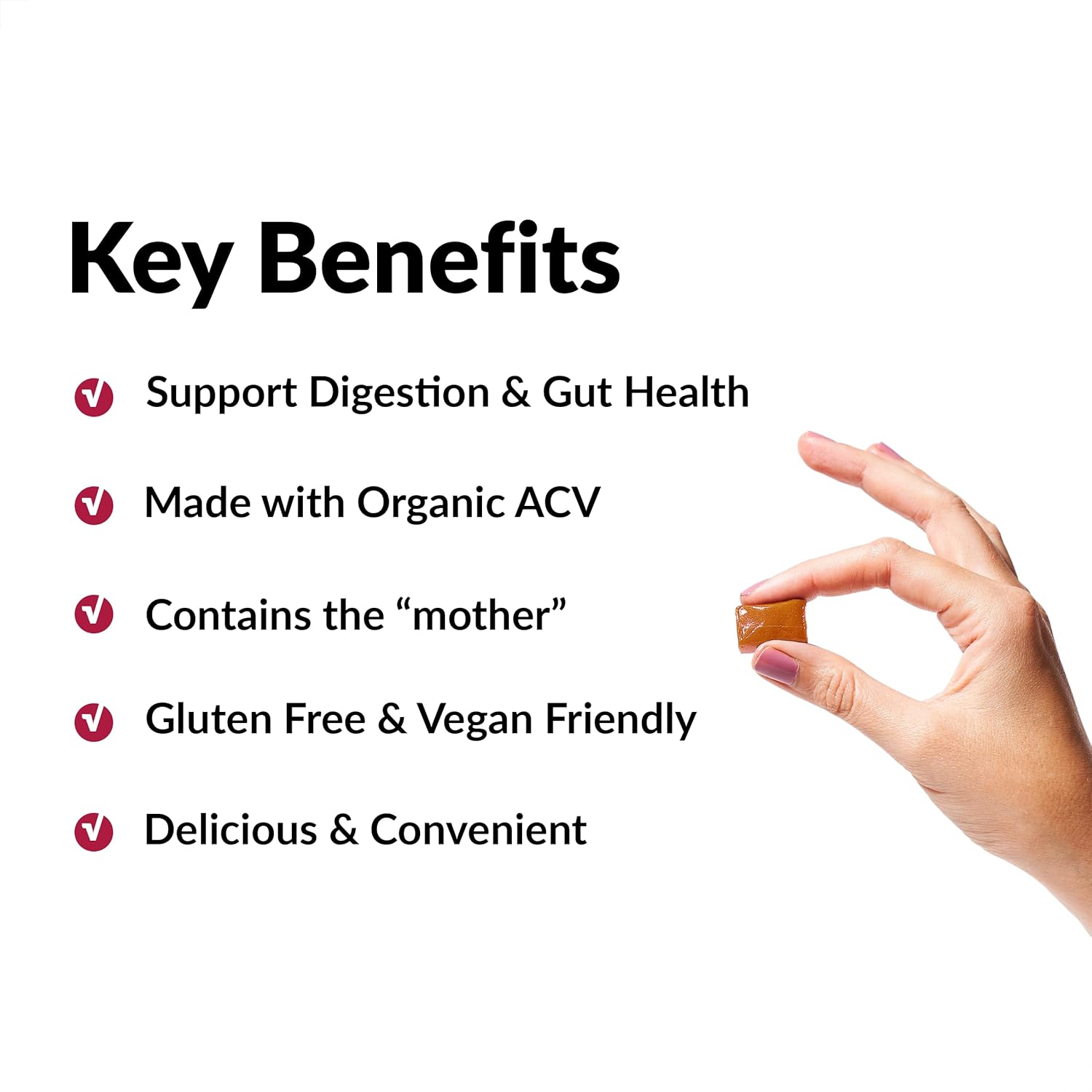 Organic Apple Cider Vinegar Soft Chews for Digestion and Metabolism Support - Caramel Apple Flavor, 30 Chews