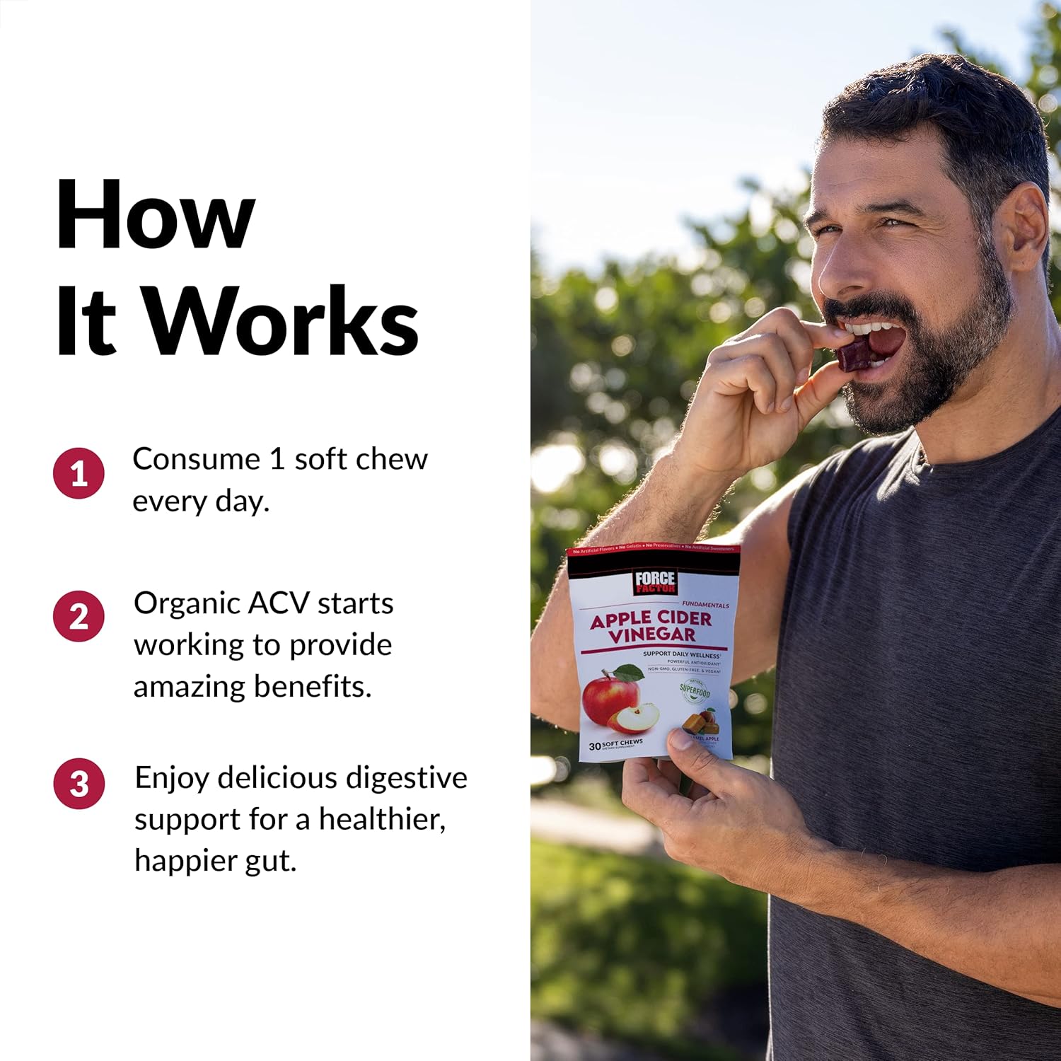 Organic Apple Cider Vinegar Soft Chews for Digestion and Metabolism Support - Caramel Apple Flavor, 30 Chews