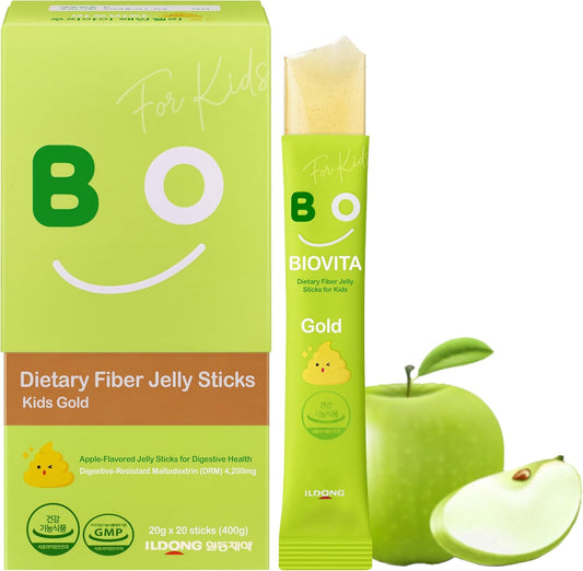 Organic Apple Juice Fiber Jelly for Kids - Plant-Based Soluble Fiber Sticks for Bowel Health & Constipation Relief (20 count)