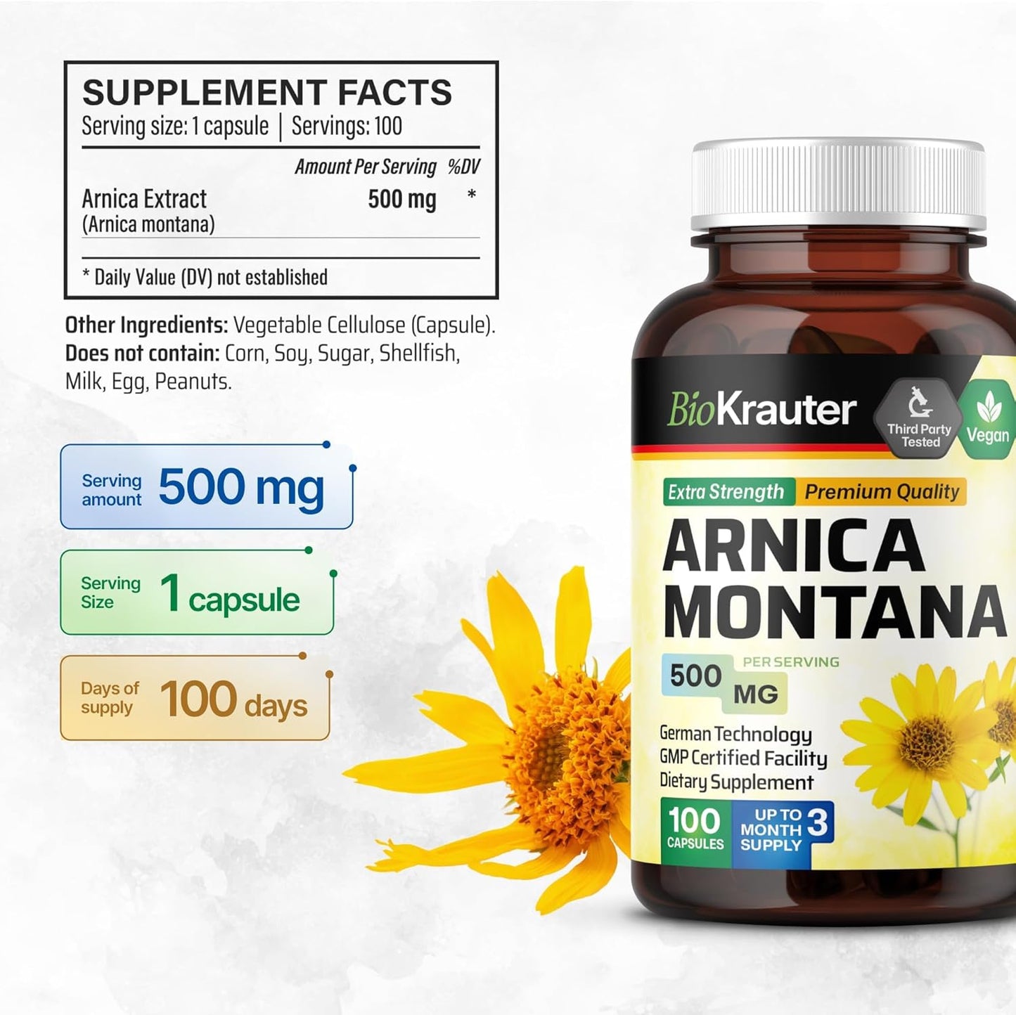 Organic Arnica Montana and Sarsaparilla Root Capsules - 350 Capsules for Joint Support and Overall Wellness