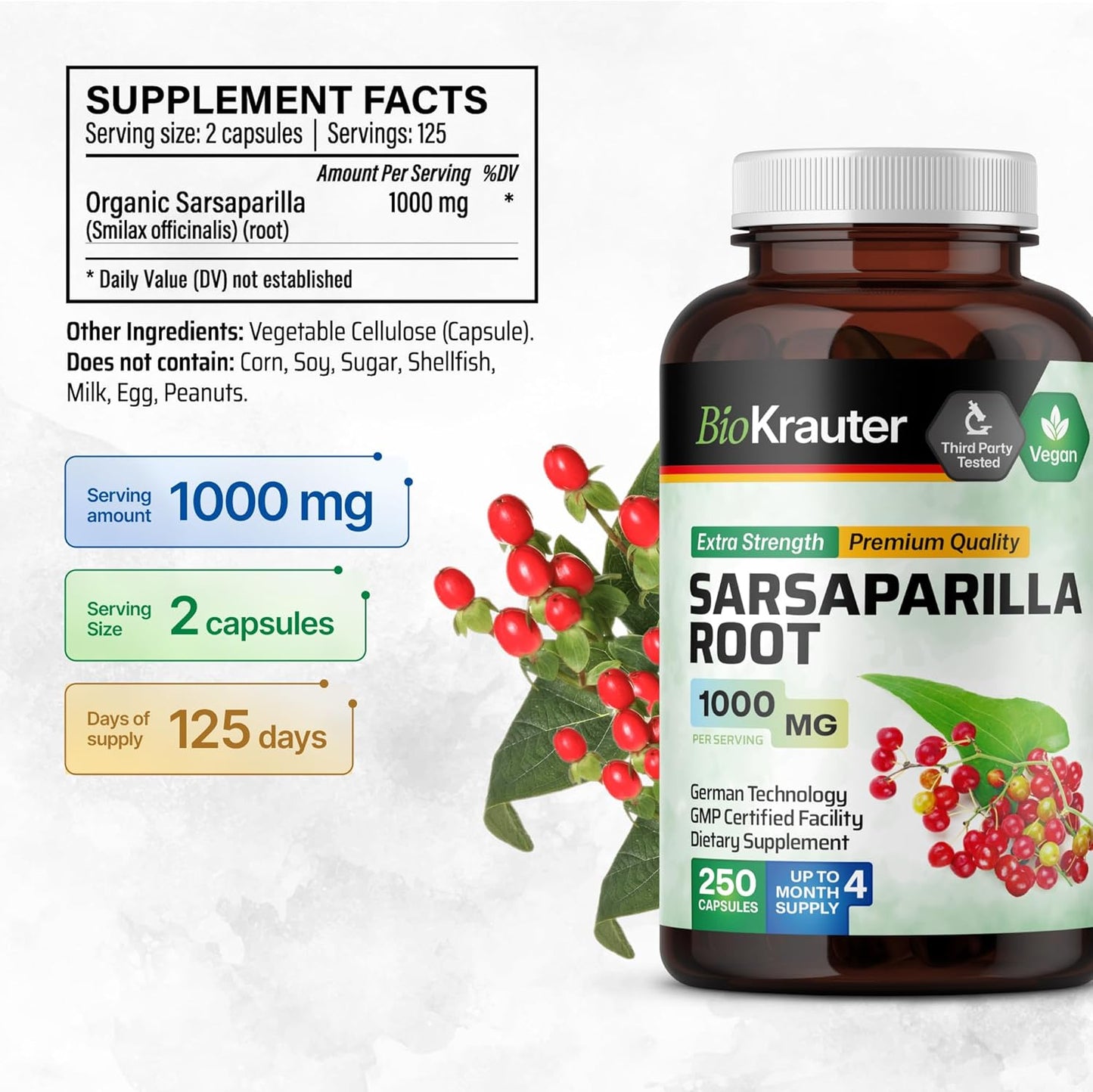 Organic Arnica Montana and Sarsaparilla Root Capsules - 350 Capsules for Joint Support and Overall Wellness