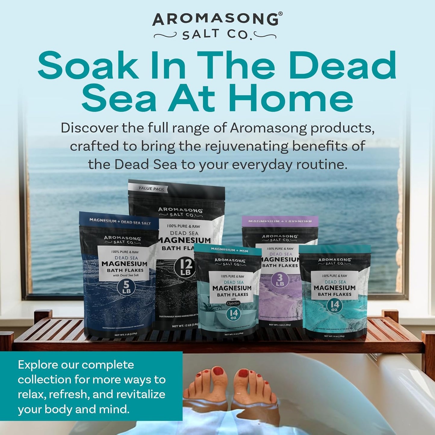 Organic Aromasong RAW Magnesium Flakes with OptiMSM - Muscle-Relaxing Bath Salts for Soaking - 14 Oz. Pack