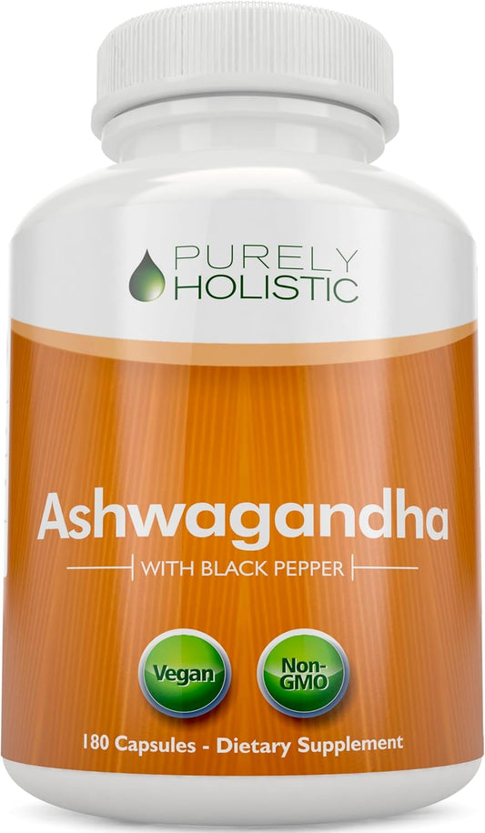 Organic Ashwagandha 1300mg Capsules - 180 Vegan Capsules - High Strength Root Extract with Black Pepper - 3 Month Supply