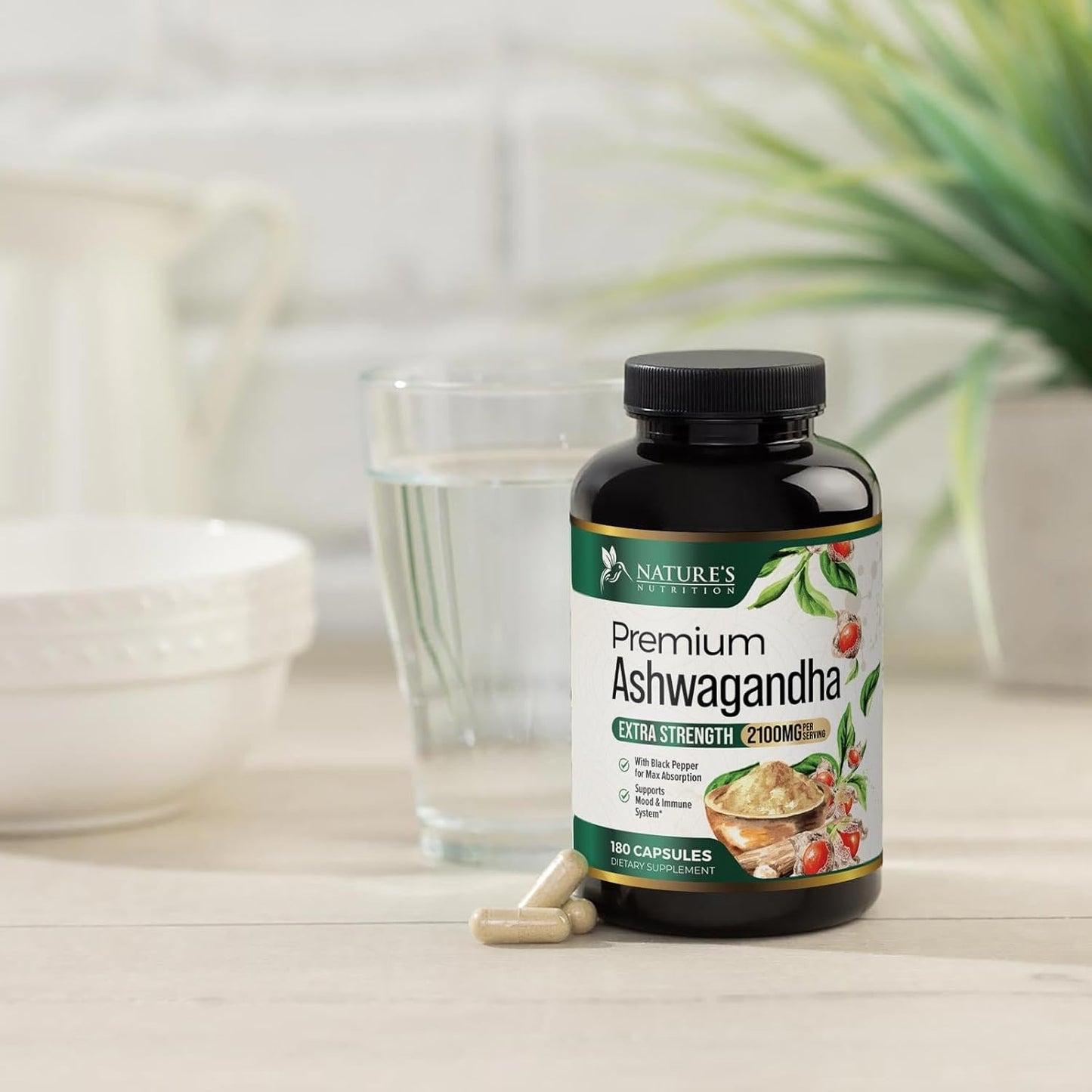Organic Ashwagandha 1,950 mg Capsules with BioPerine - Natural Relax & Energy Support - Non-GMO, Vegan, Gluten Free - 180 Count