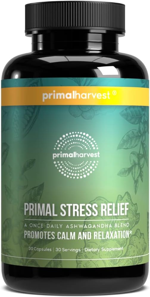 Organic Ashwagandha and L-Theanine Stress Relief Supplement for Women and Men - 30 Capsules