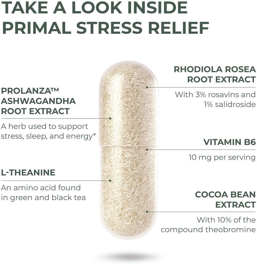 Organic Ashwagandha and L-Theanine Stress Relief Supplement for Women and Men - 30 Capsules