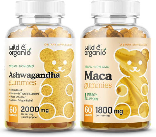 Organic Ashwagandha and Maca Root Gummies 60 Count - Wildcrafted and Natural Formula