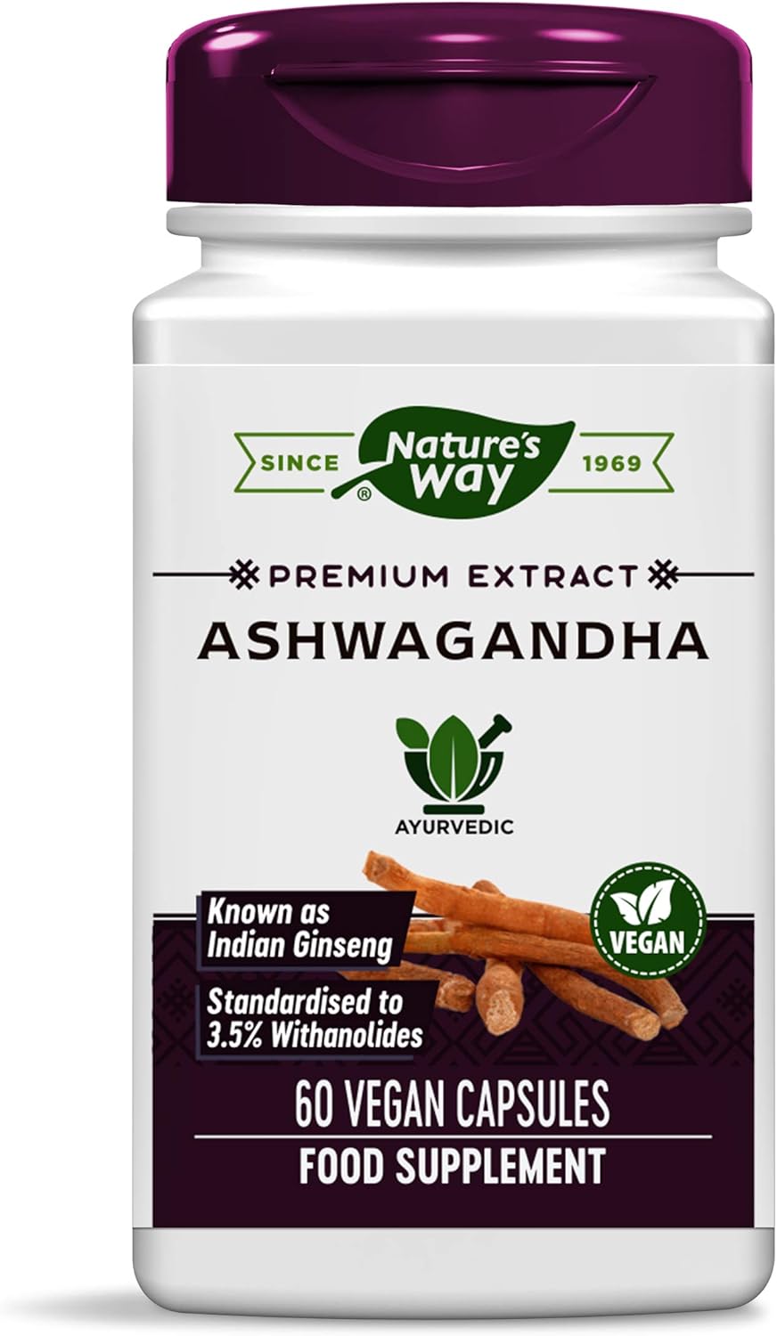 Organic Ashwagandha Capsules - 60 Vegetarian Capsules by Nature's Way