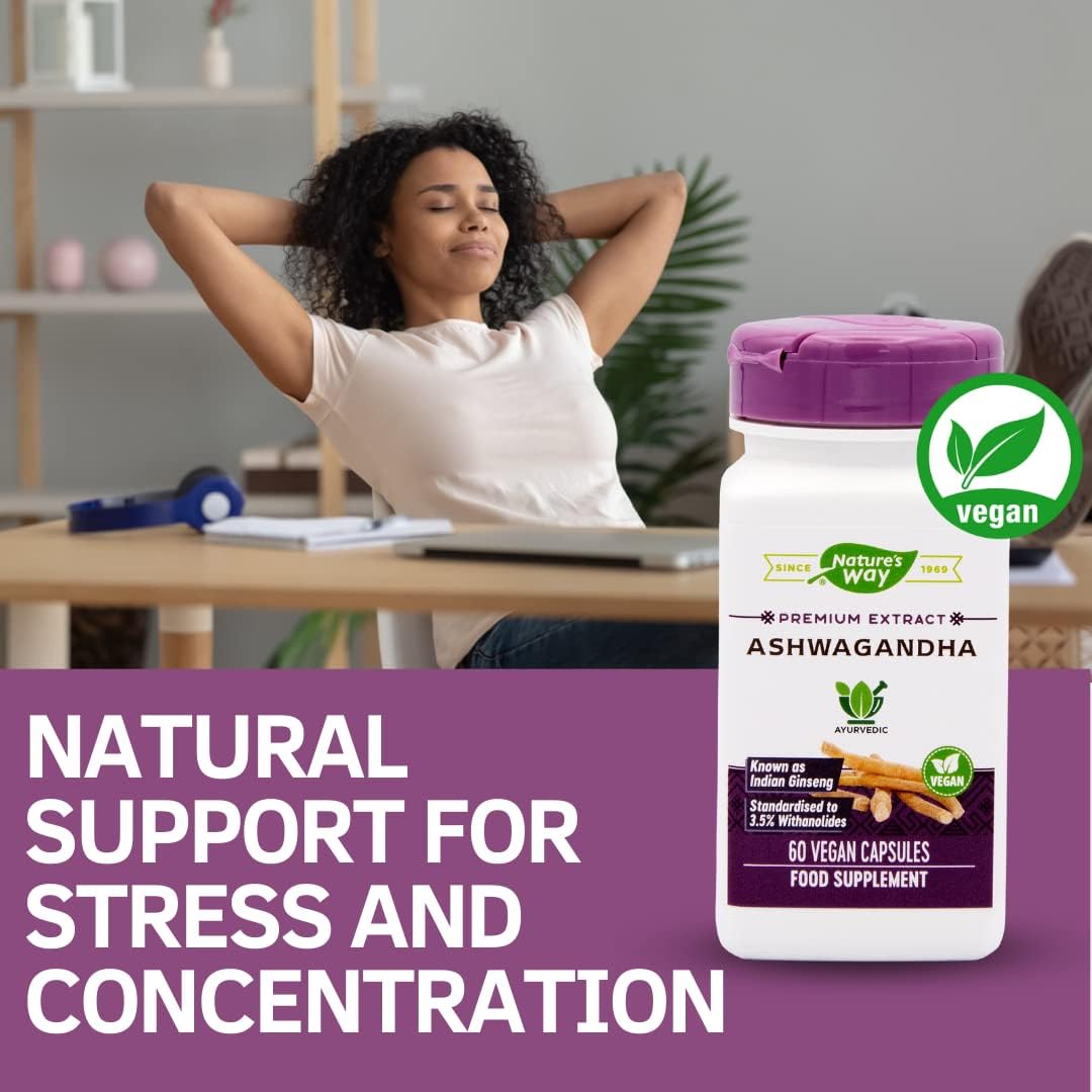Organic Ashwagandha Capsules - 60 Vegetarian Capsules by Nature's Way