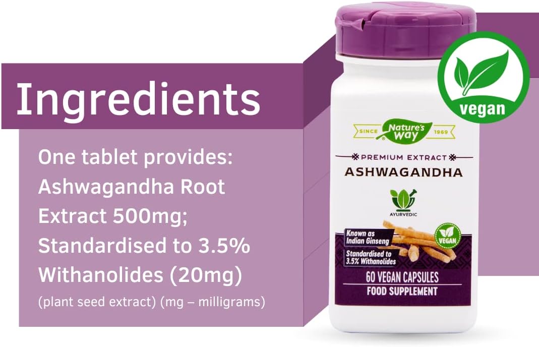 Organic Ashwagandha Capsules - 60 Vegetarian Capsules by Nature's Way