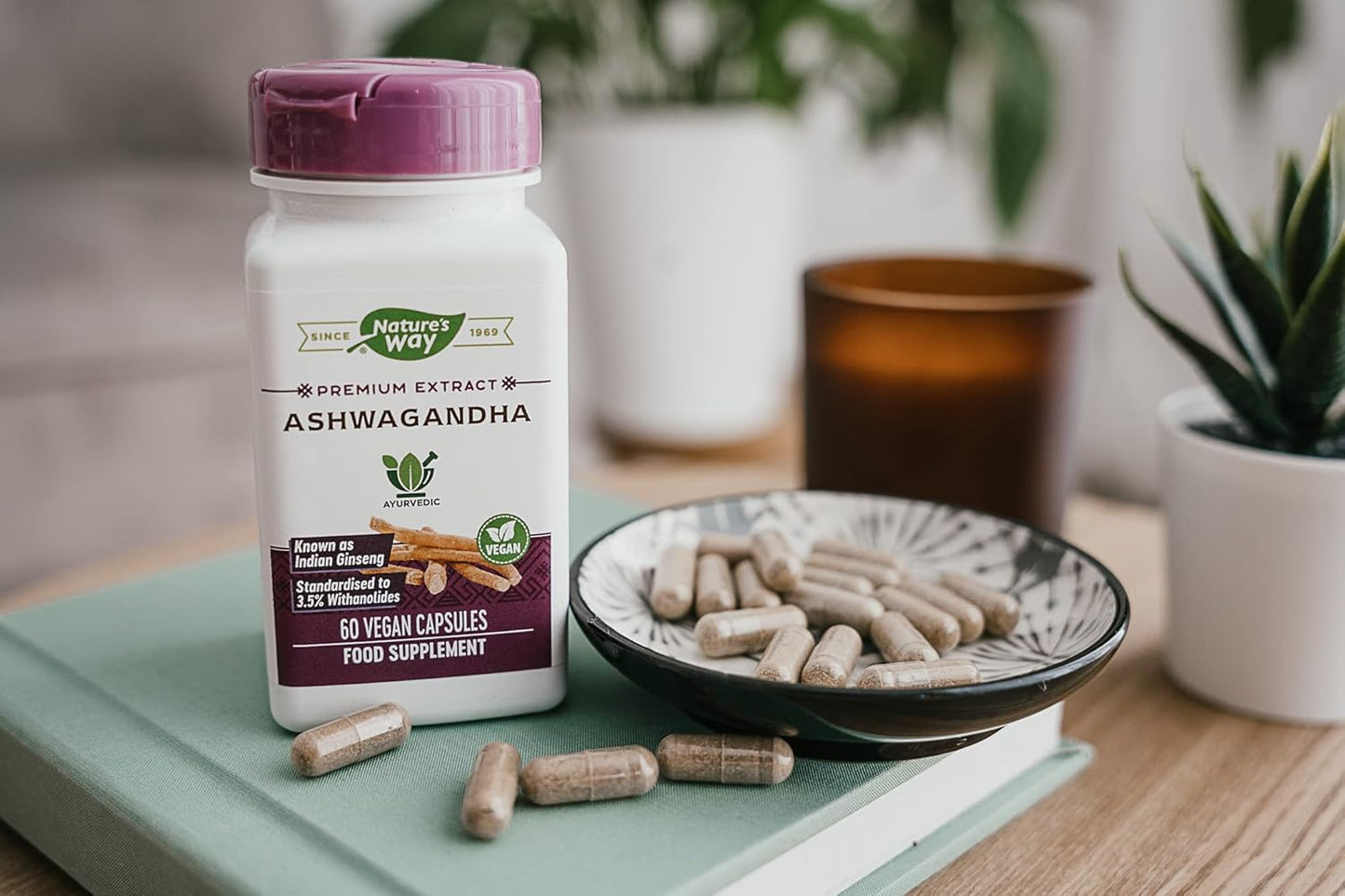 Organic Ashwagandha Capsules - 60 Vegetarian Capsules by Nature's Way