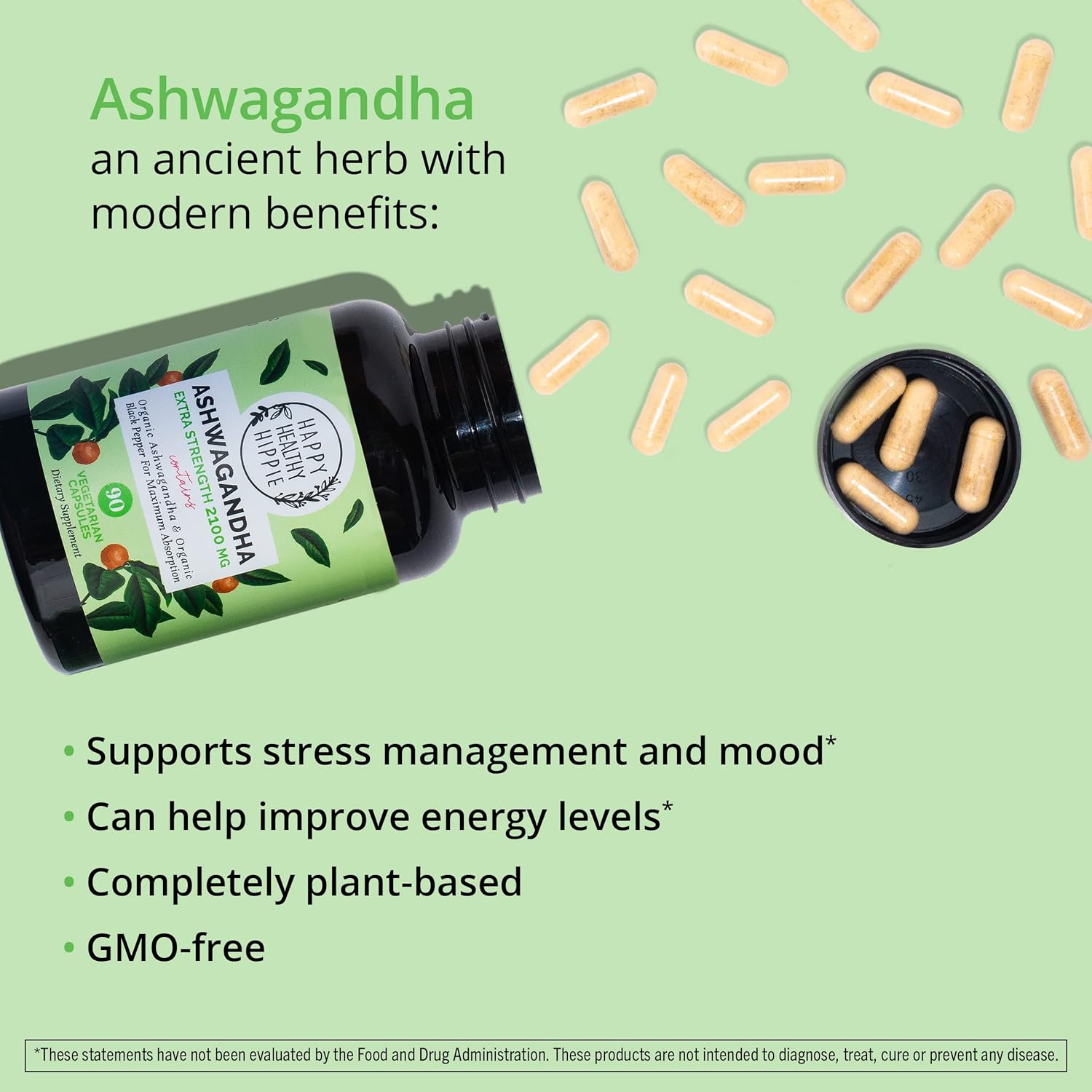 Organic Ashwagandha Capsules for a Happy & Healthy Hippie Lifestyle - Vegan Collagen Support