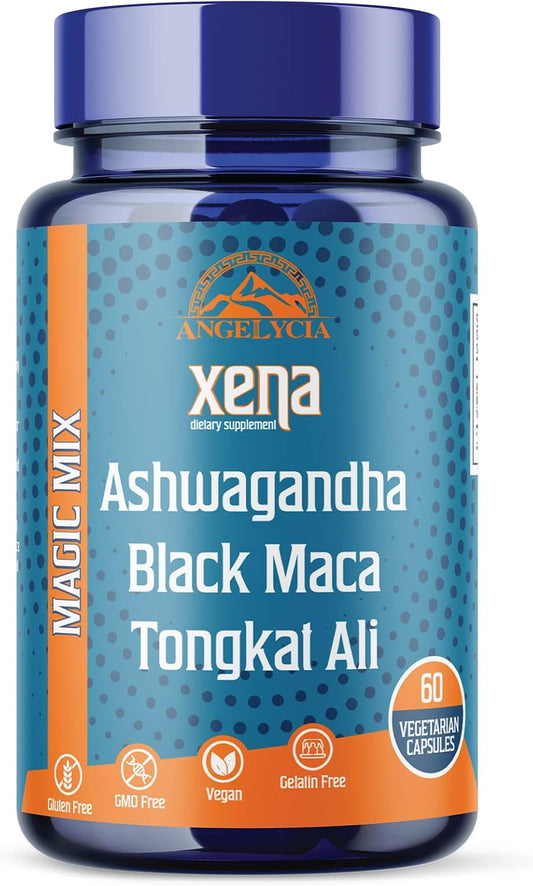 Organic Ashwagandha Capsules with Black Maca and Tongkat Ali - 60 Vegetarian 500mg Capsules