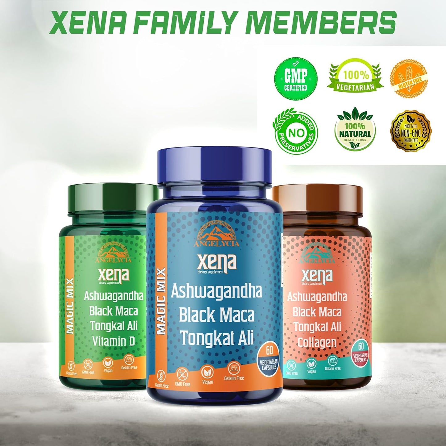 Organic Ashwagandha Capsules with Black Maca and Tongkat Ali - 60 Vegetarian 500mg Capsules