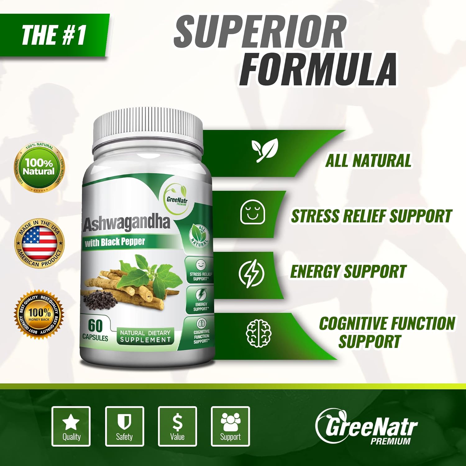 Organic Ashwagandha Capsules with Black Pepper & Ginseng Ginkgo Biloba Tablets for Holistic Well-Being & Stress Relief