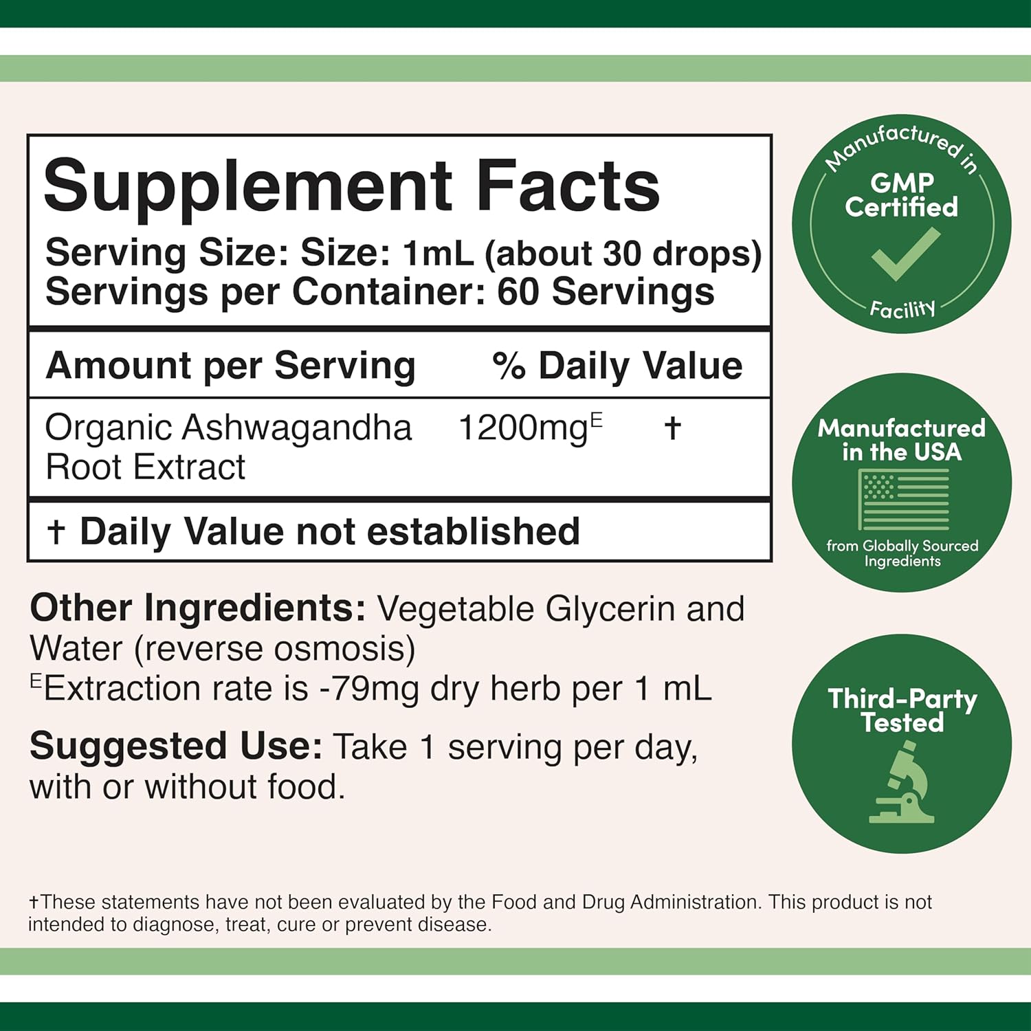Organic Ashwagandha Drops - 1,200mg Stress Relief Tincture (60 Servings) - Adrenal Support, Cortisol Manager - Vegan, Gluten Free, Non-GMO - by Double Wood