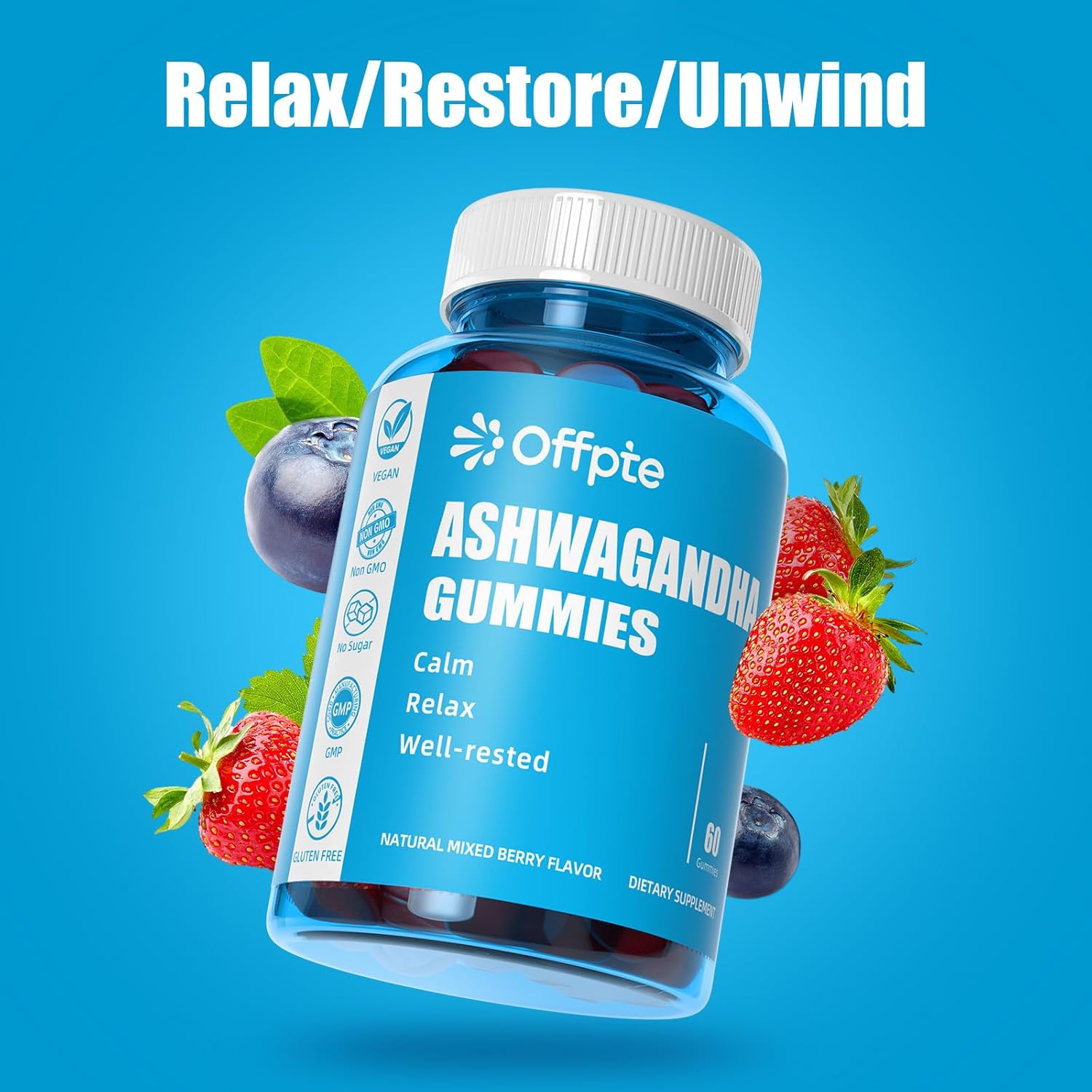 Organic Ashwagandha Gummies for Sleep, Vegan KSM-66 Extract for Men & Women, Mixed Berry Chewable Supplement