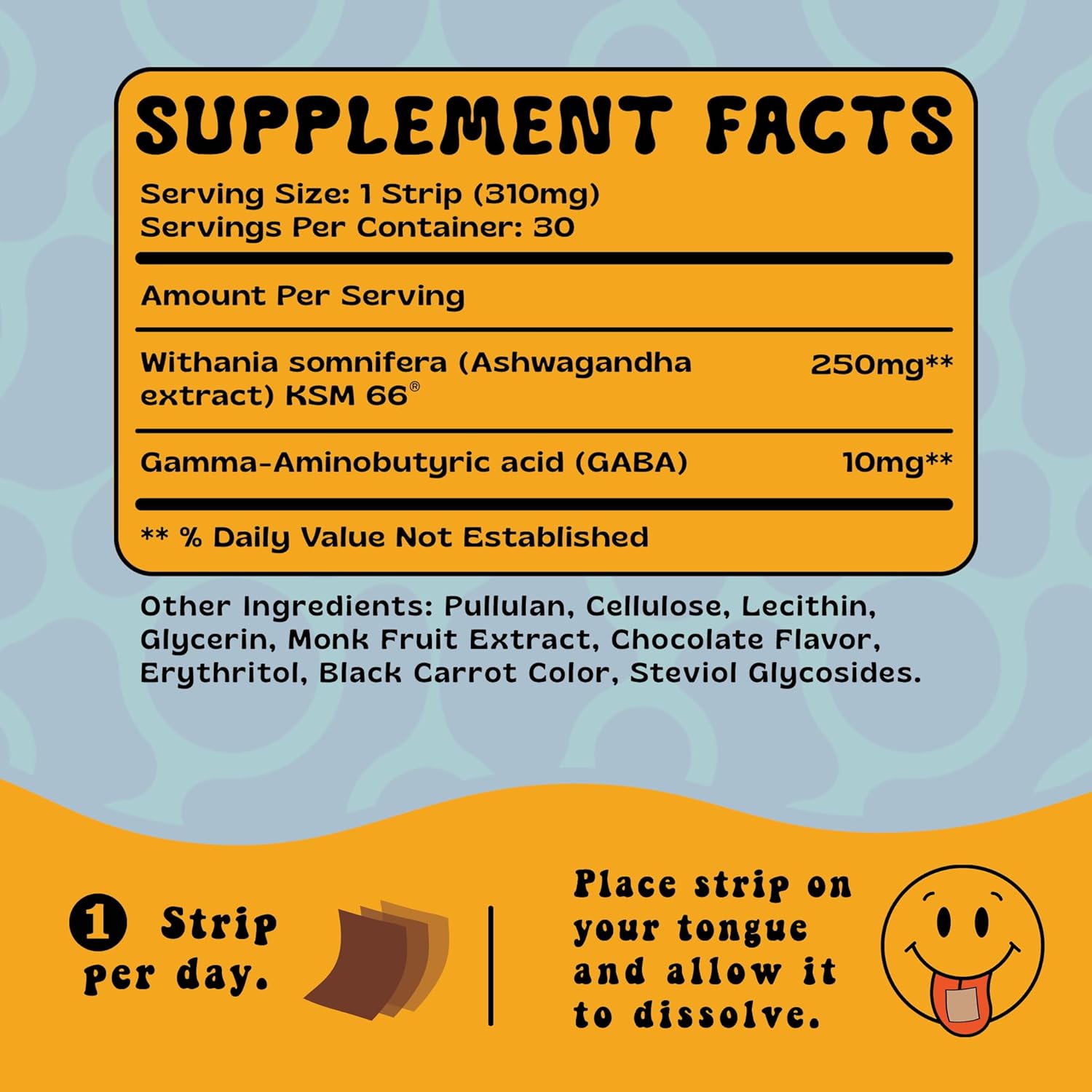 Organic Ashwagandha KSM 66 & GABA Strips for Stress Relief, Sleep - Fast-Acting, Vegan, Sugar-Free - 30 Count