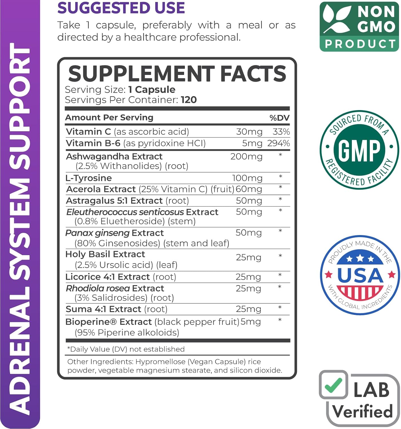 Organic Ashwagandha & L-Tyrosine Adrenal Support Pack (2-Month Supply) for Cortisol Balance & Fatigue Management - 240 Capsules