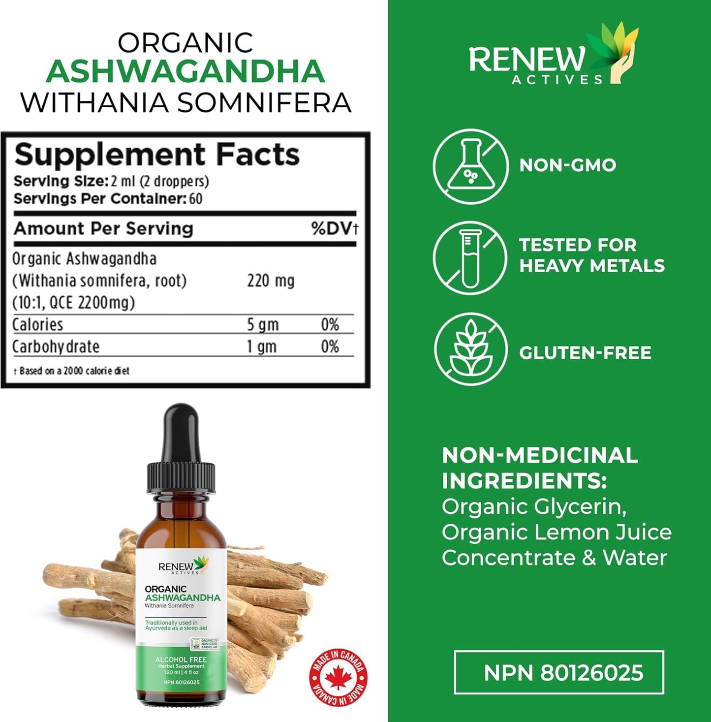 Organic Ashwagandha Liquid for Cognitive Function, Energy, Stress Reduction - 120 ml Formula for Memory, Sleep, Immune Health & Clarity