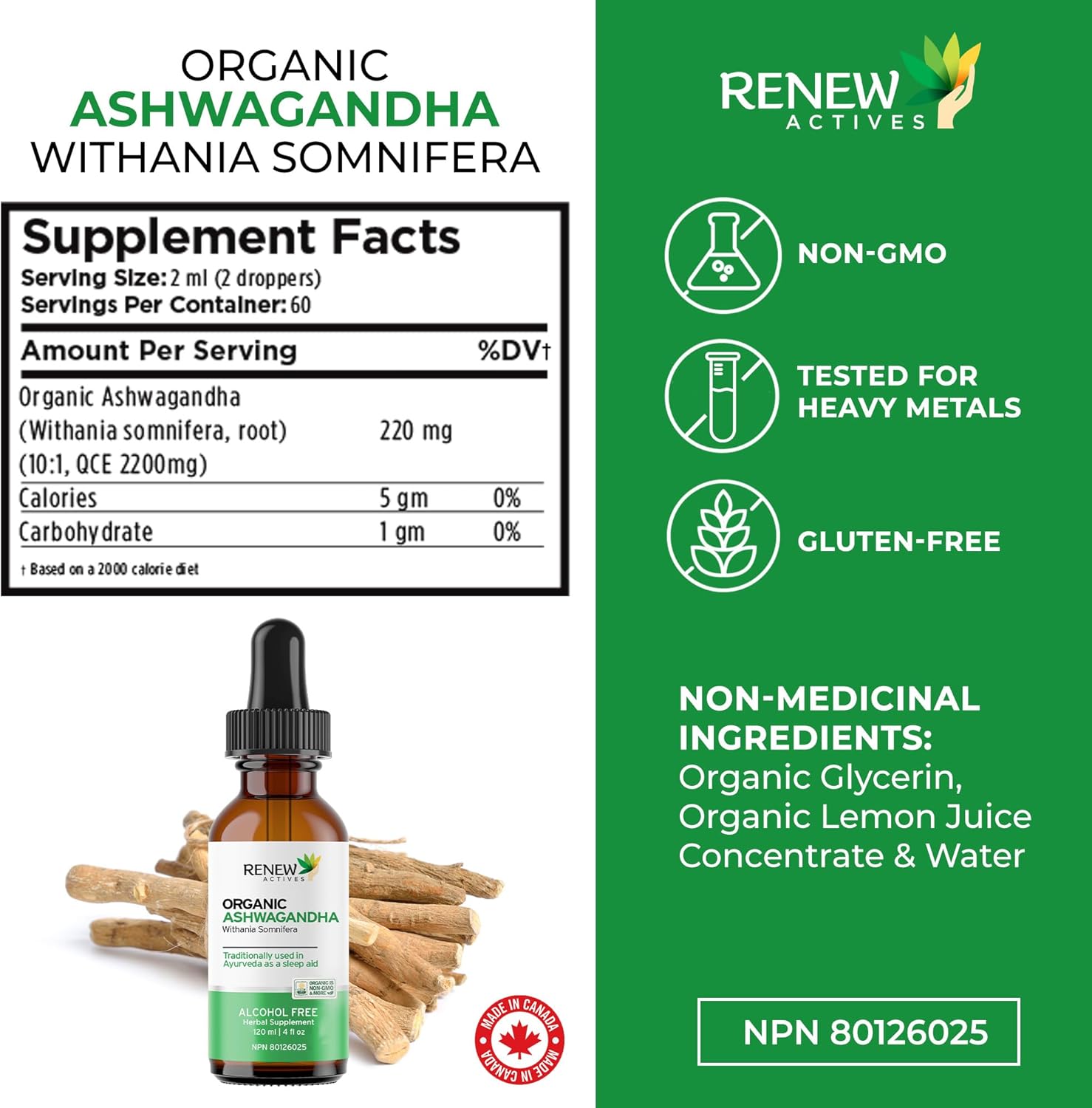 Organic Ashwagandha Liquid for Cognitive Function, Energy, Stress Reduction - 120 ml Formula for Memory, Sleep, Immune Health & Clarity