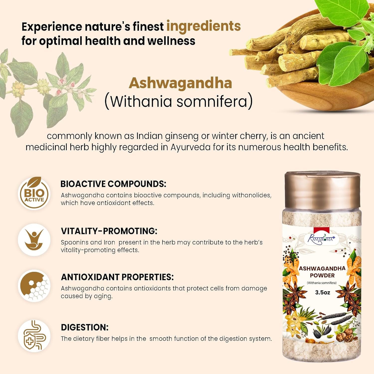 Organic Ashwagandha Powder - 100% Natural Mood-Boosting Herbal Supplement (8oz)