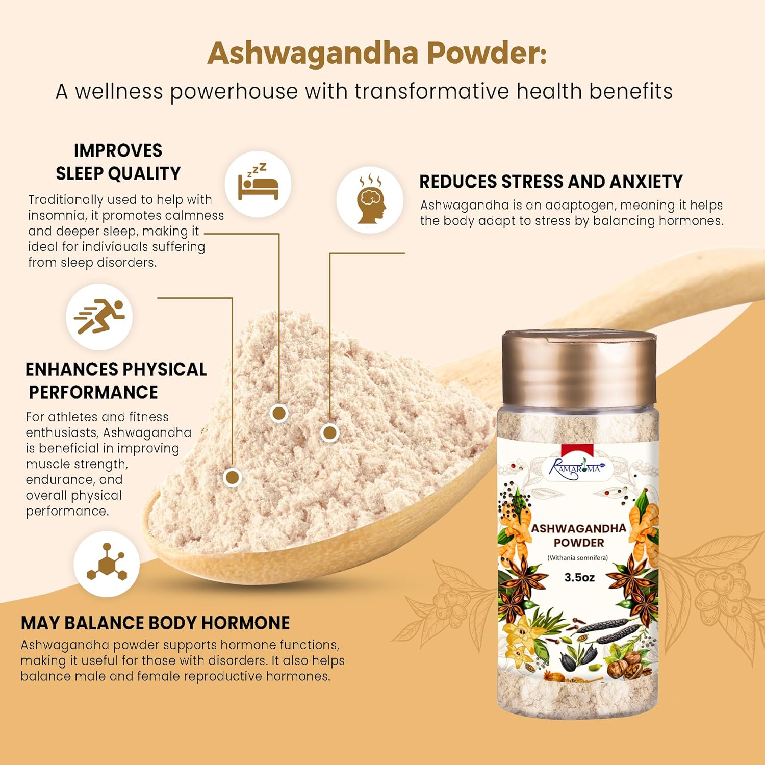 Organic Ashwagandha Powder - 100% Natural Mood-Boosting Herbal Supplement (8oz)