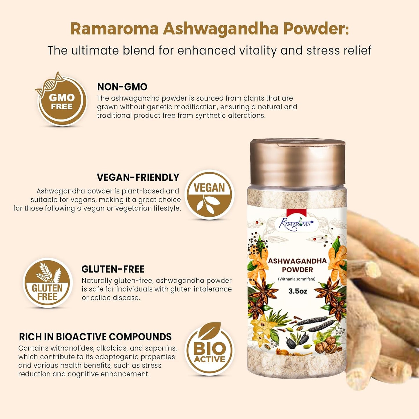 Organic Ashwagandha Powder - 100% Natural Mood-Boosting Herbal Supplement (8oz)