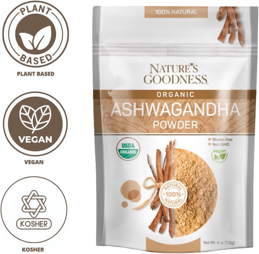 Organic Ashwagandha Powder - 22 Servings (4 oz) - Superfood Supplement from Nature's Goodness