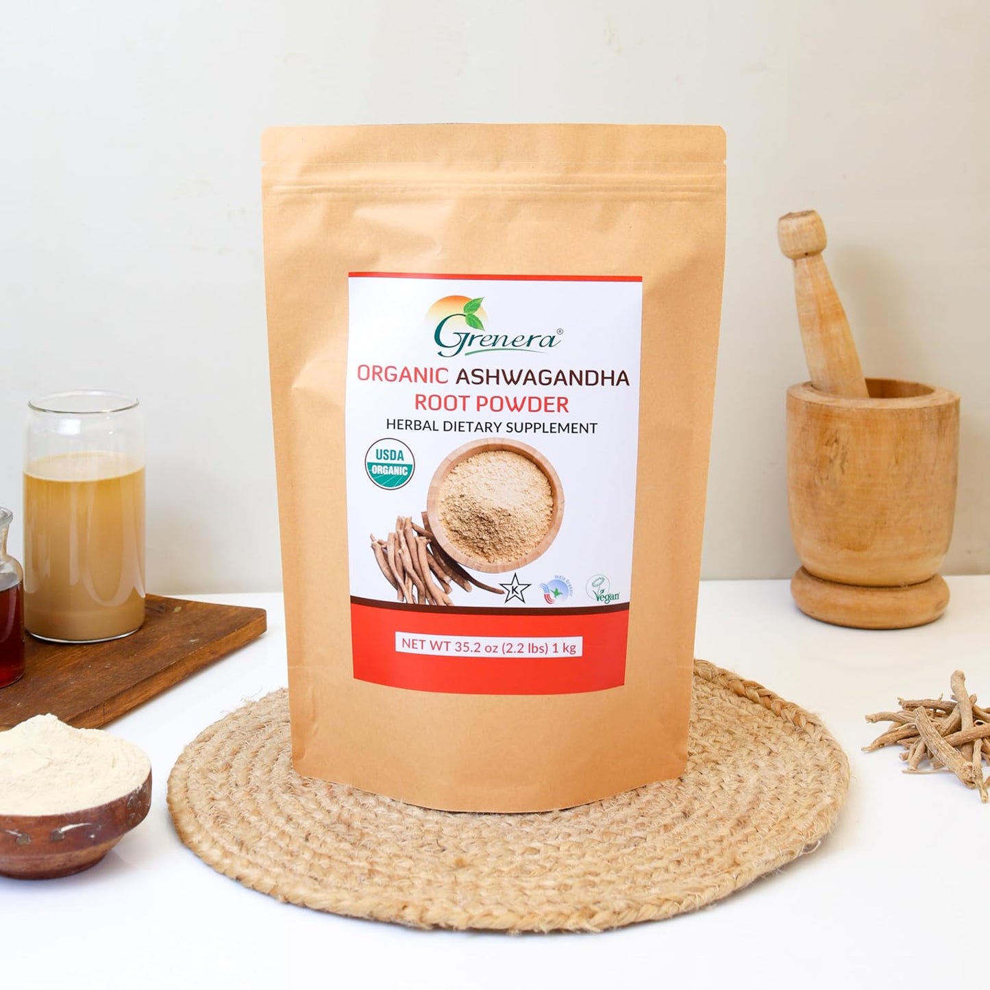 Organic Ashwagandha Powder 2.2 lbs (35.2 Ounce) - Vegan, Kosher Certified by Grenera