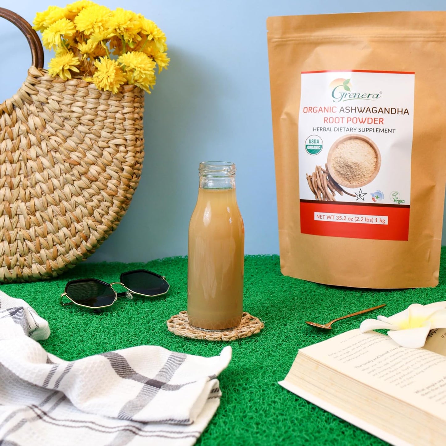 Organic Ashwagandha Powder 2.2 lbs (35.2 Ounce) - Vegan, Kosher Certified by Grenera