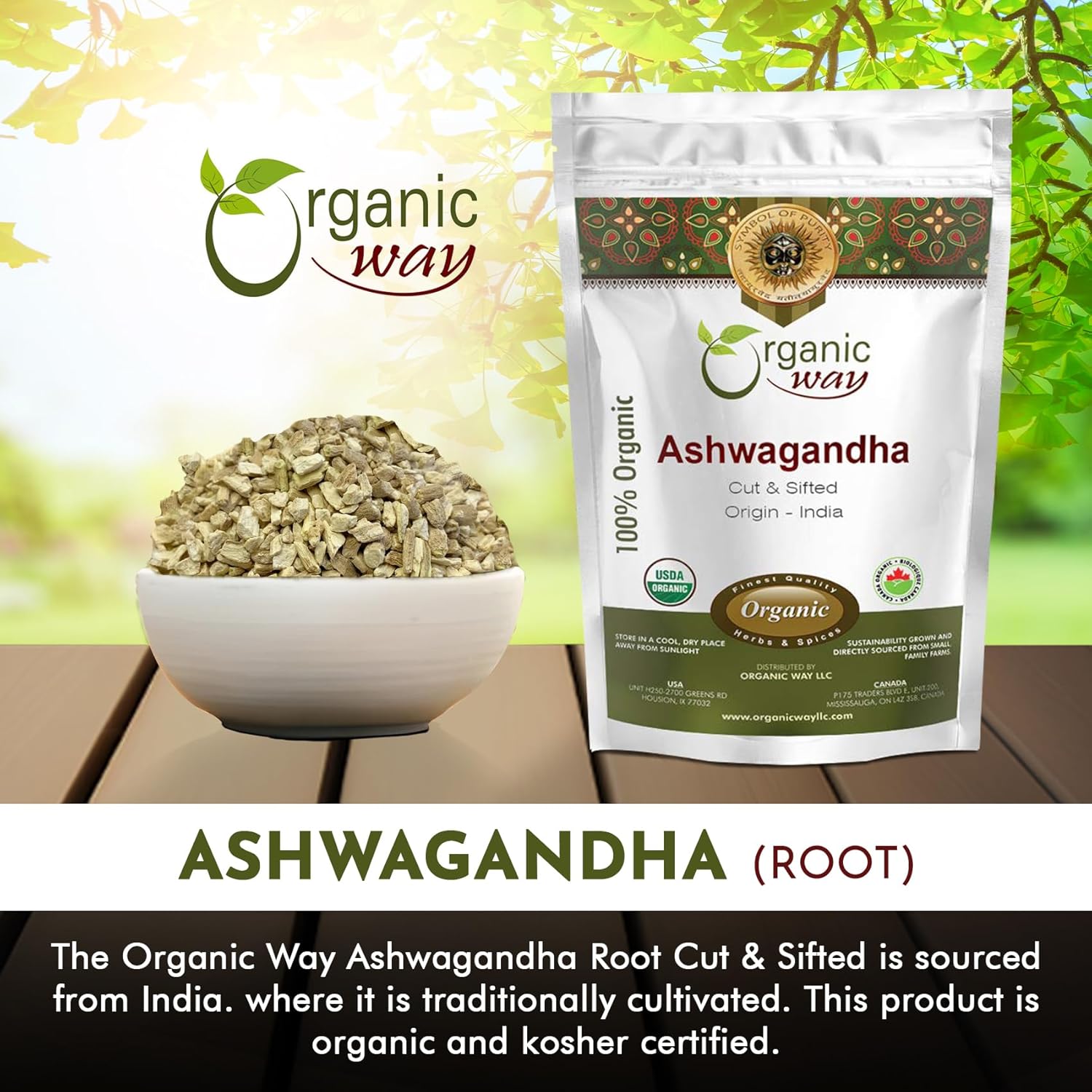 Organic Ashwagandha Root Cut & Sifted - USDA Certified, Vegan, Non-GMO, Gluten-Free - 1/4LBS/4Oz - India Origin