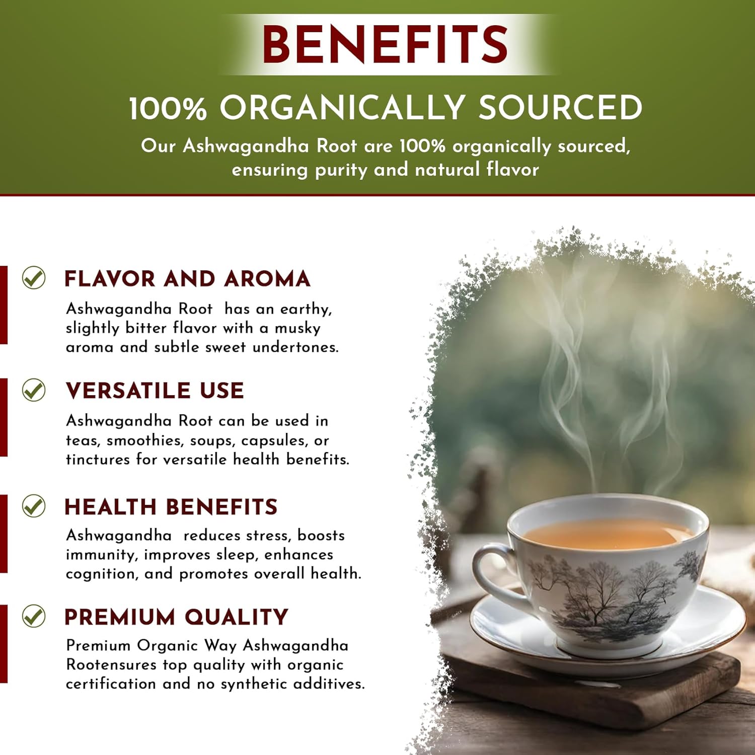 Organic Ashwagandha Root Cut & Sifted - USDA Certified, Vegan, Non-GMO, Gluten-Free - 1/4LBS/4Oz - India Origin