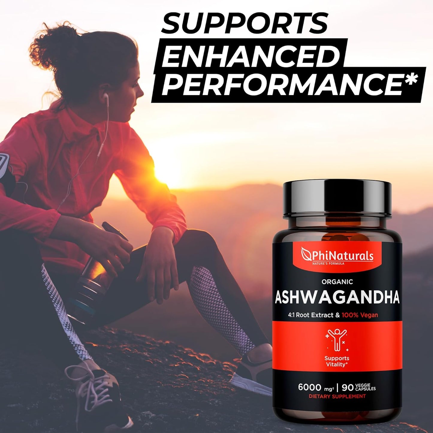Organic Ashwagandha Root Extract Capsules - 6000mg Equivalent, 1500mg Per Serving, 30 Servings - Vegan Supplement for Men and Women - 90 Count