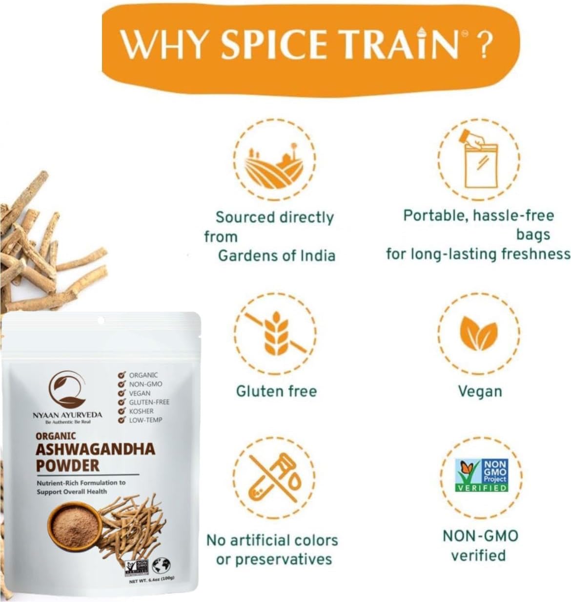 Organic Ashwagandha Root Powder for Stress Relief, Energy, Sleep, and Mood Support - 100gm Pack | Vegan, Non-GMO, Gluten-Free - Immune Health and Muscle Recovery from India