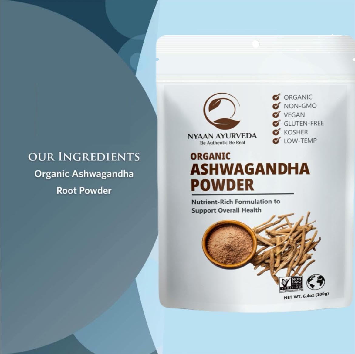 Organic Ashwagandha Root Powder for Stress Relief, Energy, Sleep, and Mood Support - 100gm Pack | Vegan, Non-GMO, Gluten-Free - Immune Health and Muscle Recovery from India