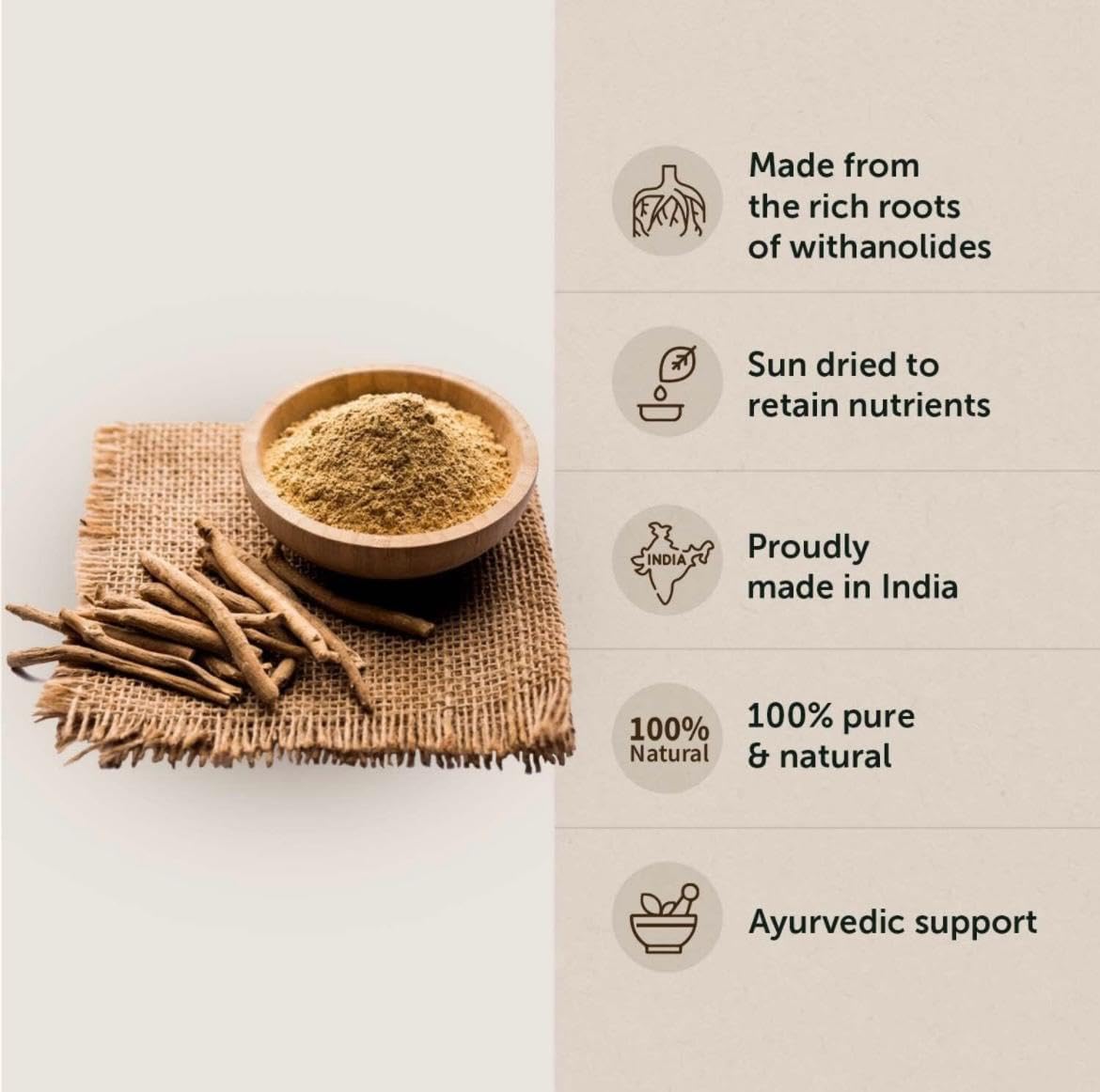 Organic Ashwagandha Root Powder for Stress Relief, Energy, Sleep, and Mood Support - 100gm Pack | Vegan, Non-GMO, Gluten-Free - Immune Health and Muscle Recovery from India