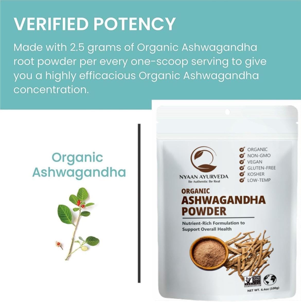 Organic Ashwagandha Root Powder for Stress Relief, Energy, Sleep, and Mood Support - 100gm Pack | Vegan, Non-GMO, Gluten-Free - Immune Health and Muscle Recovery from India
