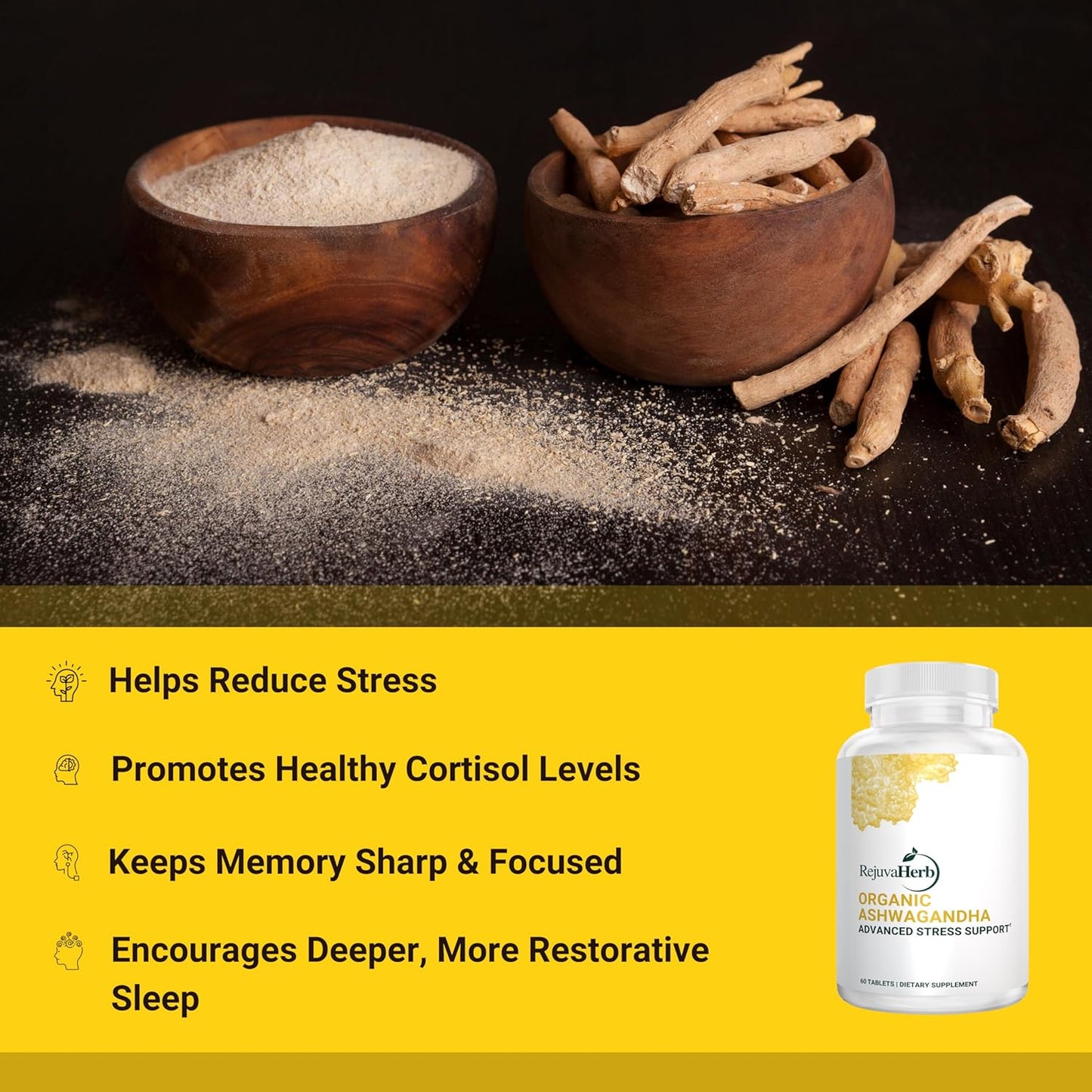 Organic Ashwagandha Root Powder with Black Pepper for Stress Support - 675mg, Cortisol Regulation Supplement, Vegan, Non-GMO - 60-Day Supply