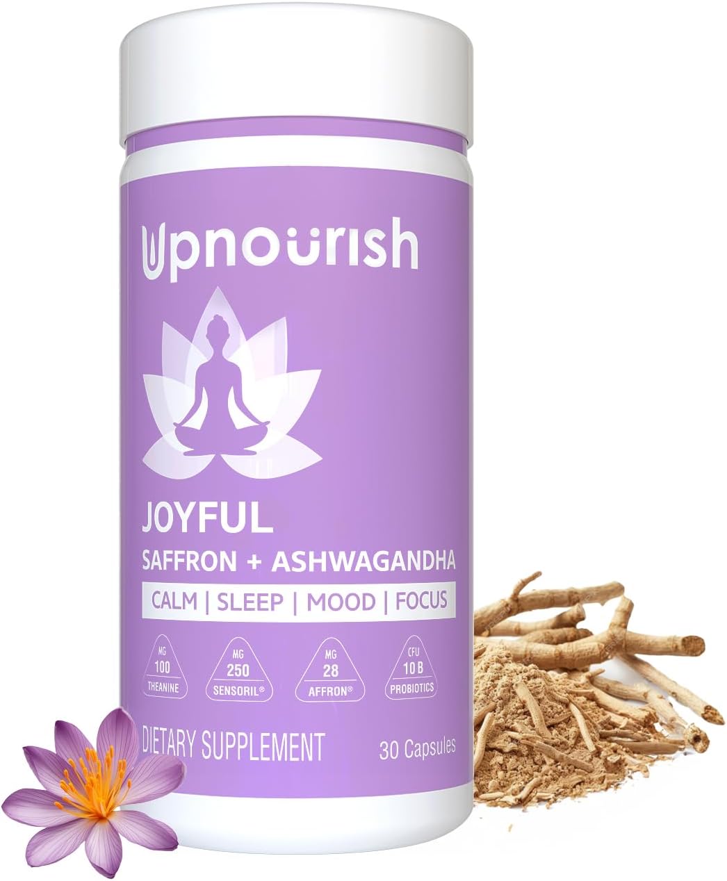 Organic Ashwagandha Saffron Probiotic Supplements for Stress Relief, Mood Enhancement, and Focus - Vegan Capsules with L-Theanine and Rhodiola