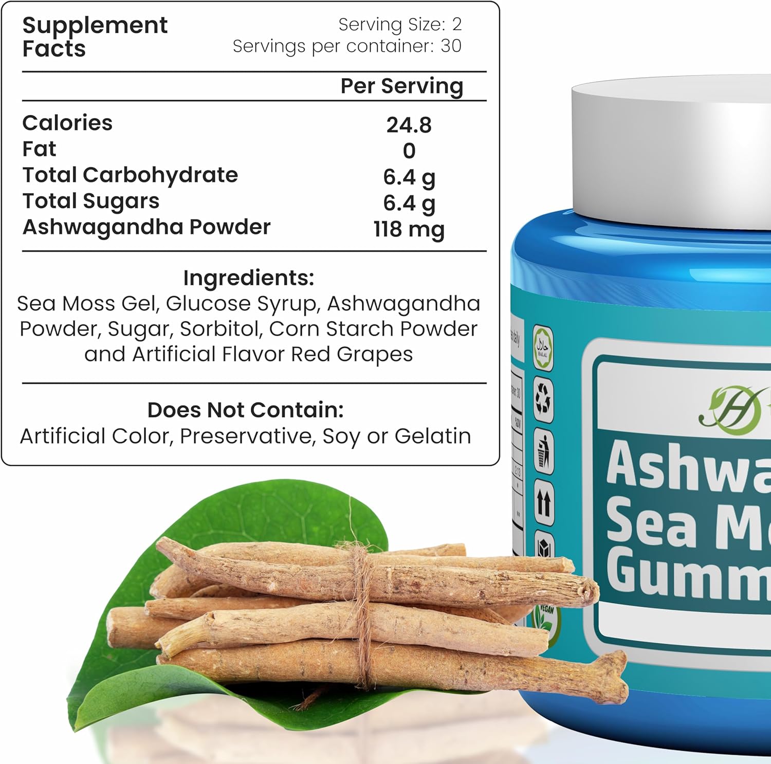 Organic Ashwagandha Sea Moss Gummies - 60 Count for Natural Wellness