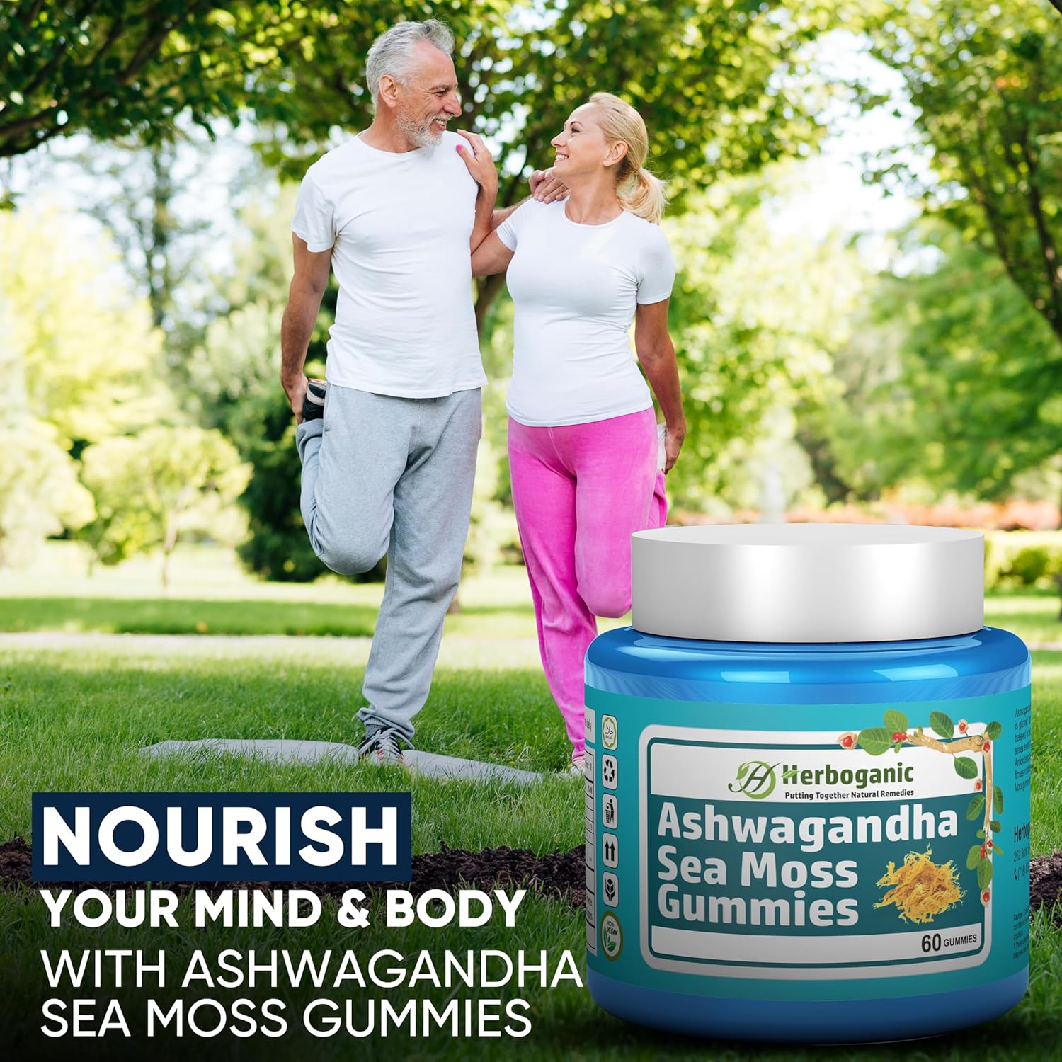 Organic Ashwagandha Sea Moss Gummies - 60 Count for Natural Wellness